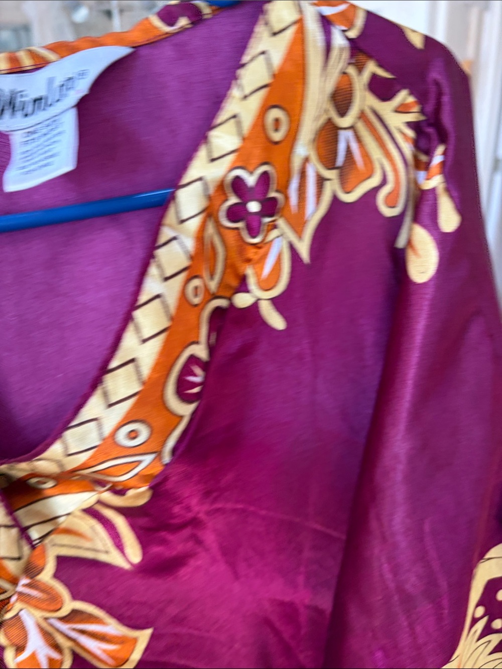Women's Maxi Caftan Dress in Burgundy with Gold Floral Print - Picture 4 of 7